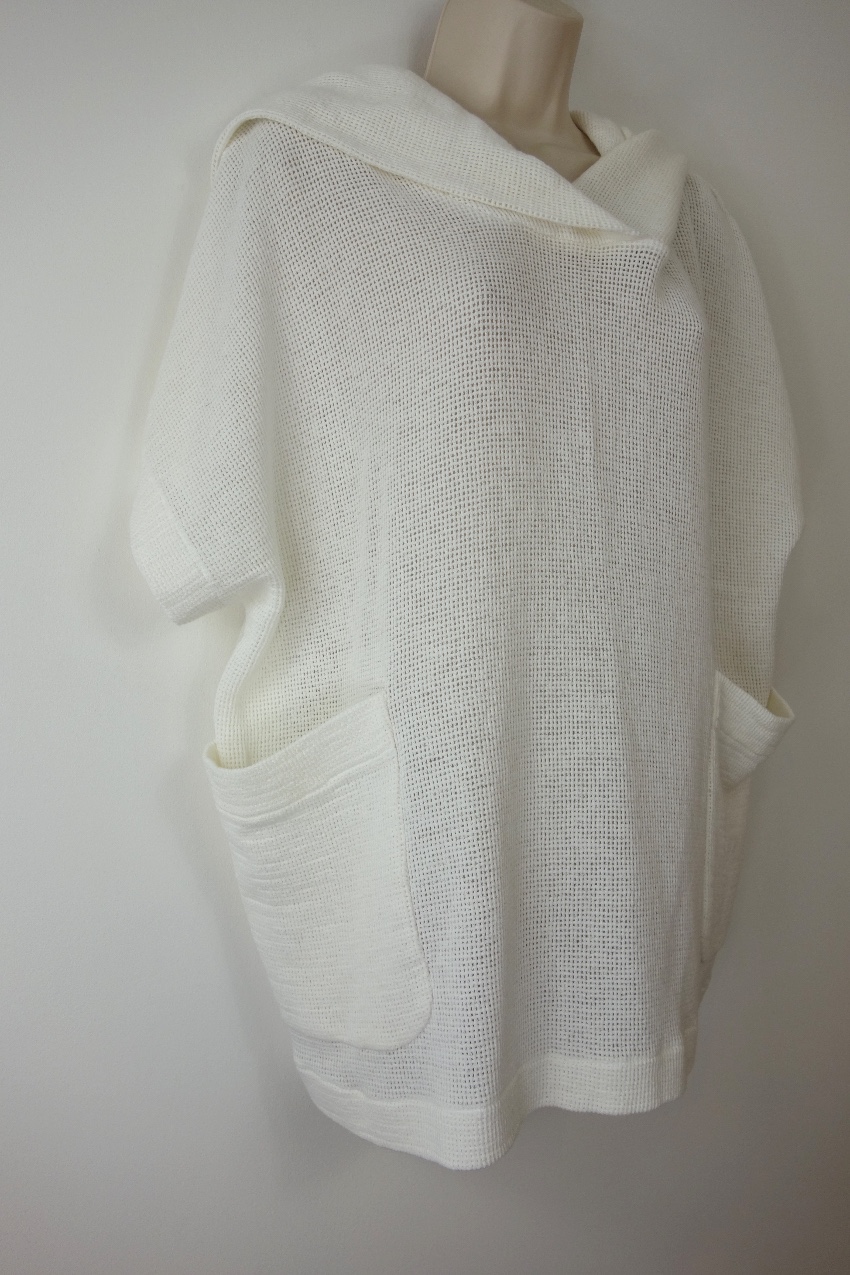 Preowned James Perse Ivory Mesh Knit Hooded Top Size M Cream cotton