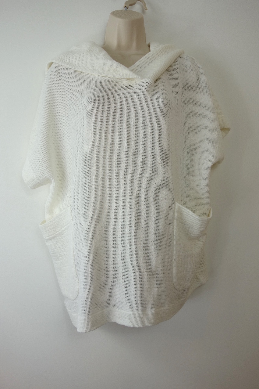 Preowned James Perse Ivory Mesh Knit Hooded Top Size M Cream cotton