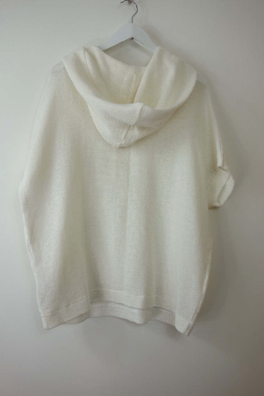 Preowned James Perse Ivory Mesh Knit Hooded Top Size M Cream cotton