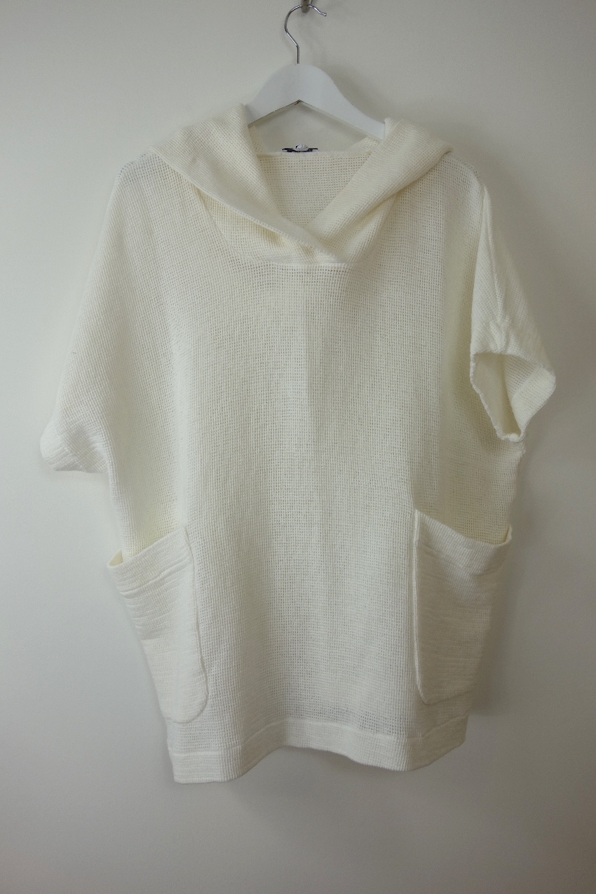 Preowned James Perse Ivory Mesh Knit Hooded Top Size M Cream cotton