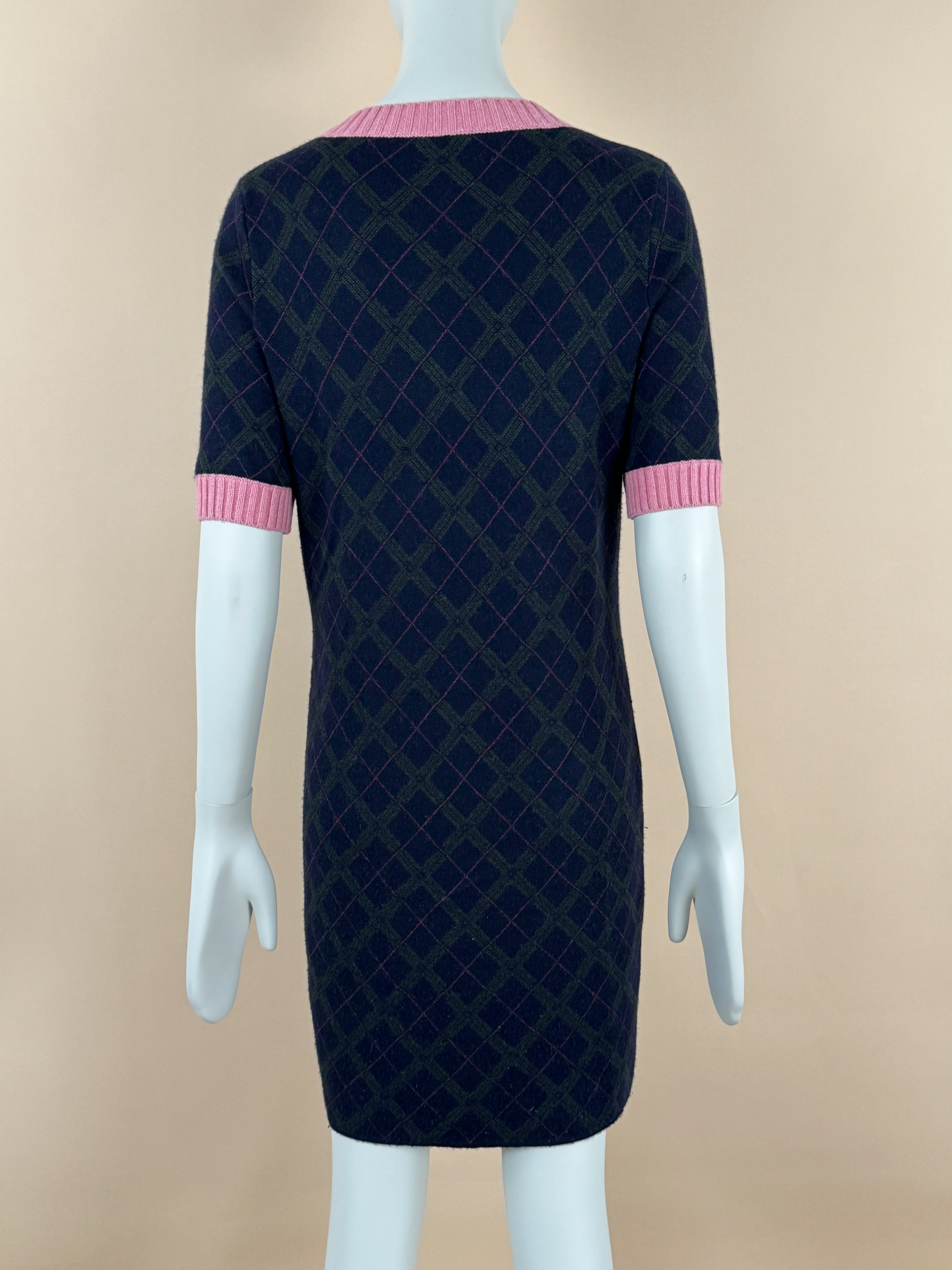 Chanel Navy Argyle Print Cashmere Jumper Dress Size S multicolor