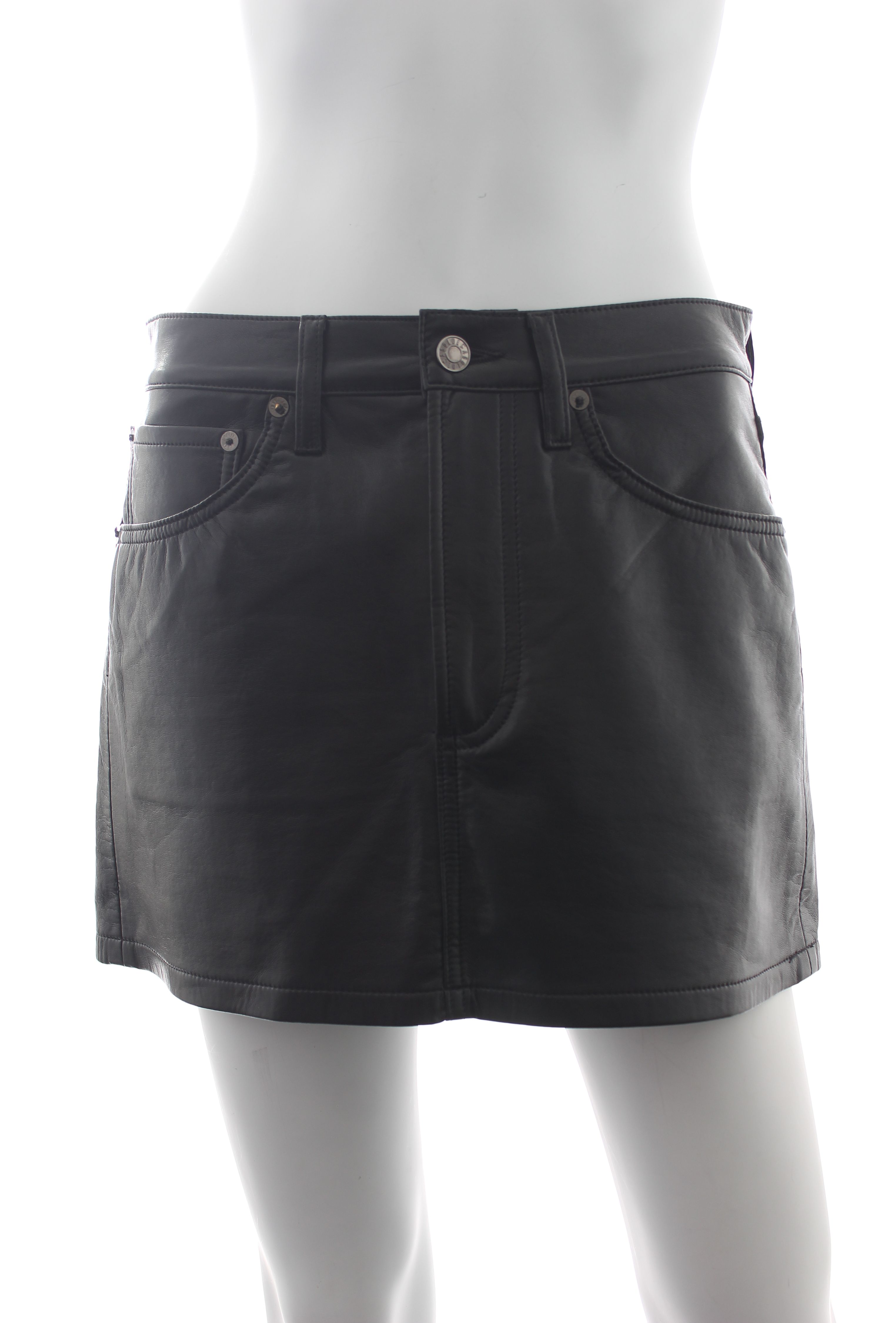 Preowned Agolde Black 'Liv' Recycled Leather Mini Skirt Size 26/66 recycled leather/polyurethane/viscose