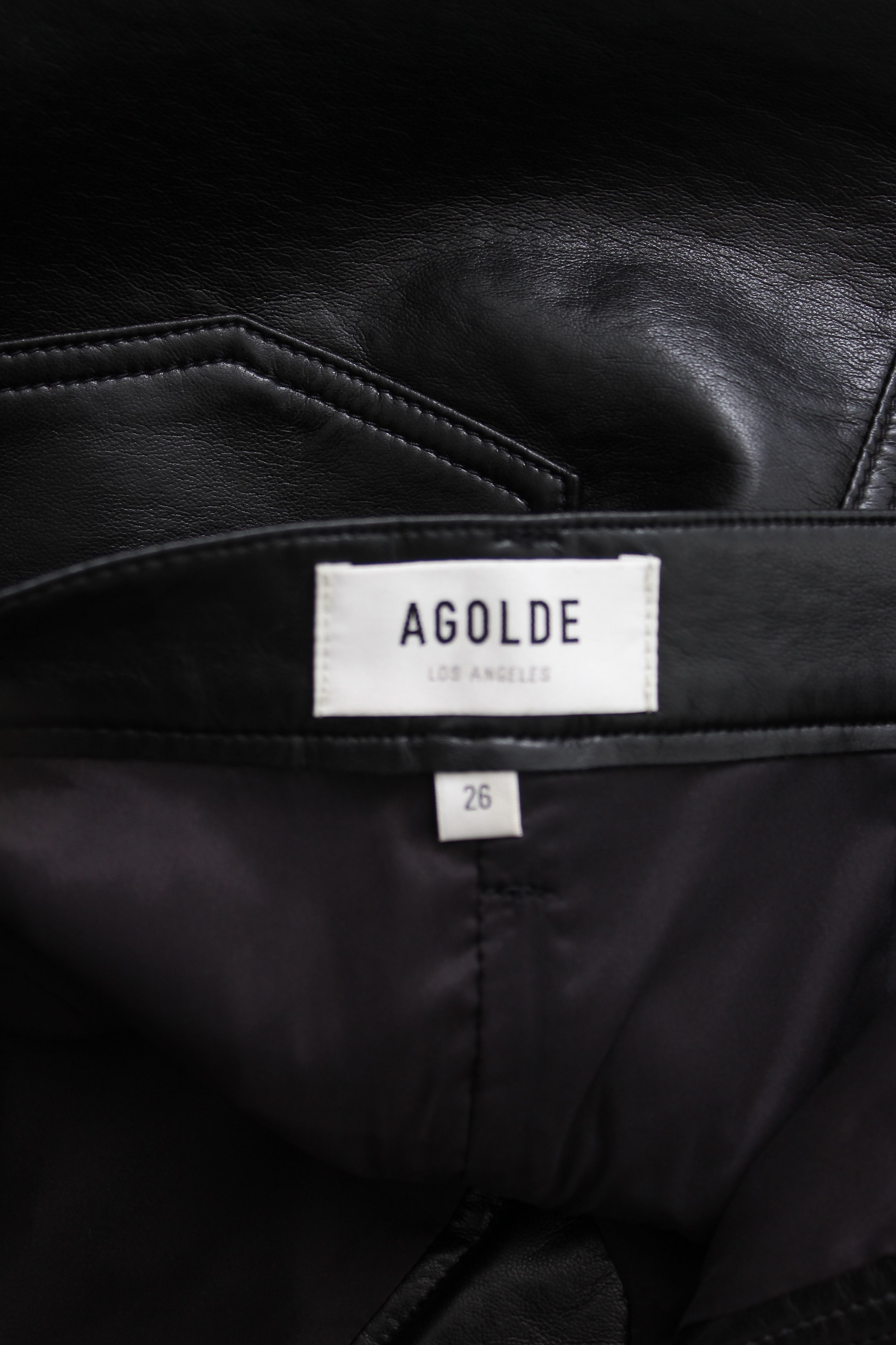 Preowned Agolde Black 'Liv' Recycled Leather Mini Skirt Size 26/66 recycled leather/polyurethane/viscose