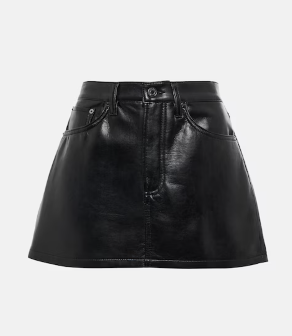 Preowned Agolde Black 'Liv' Recycled Leather Mini Skirt Size 26/66 recycled leather/polyurethane/viscose