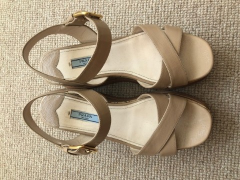 Preowned Prada Nude Cork Platform Sandals Size 37 Beige/Nude leather