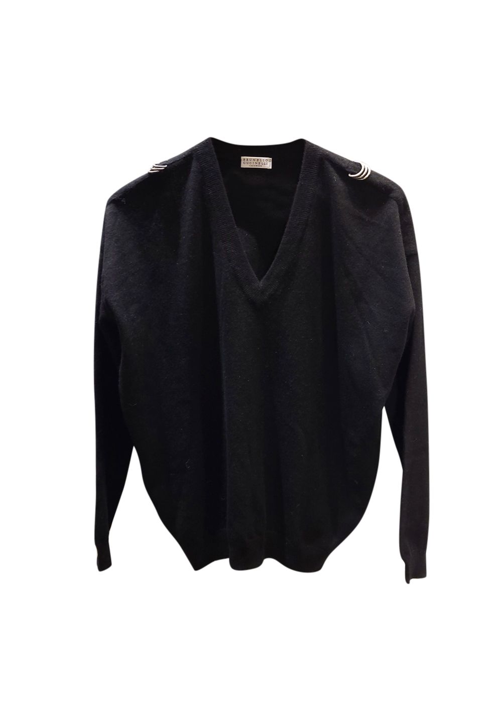 Preowned Brunello Cucinelli Black V-Neck Cashmere Jumper Size S