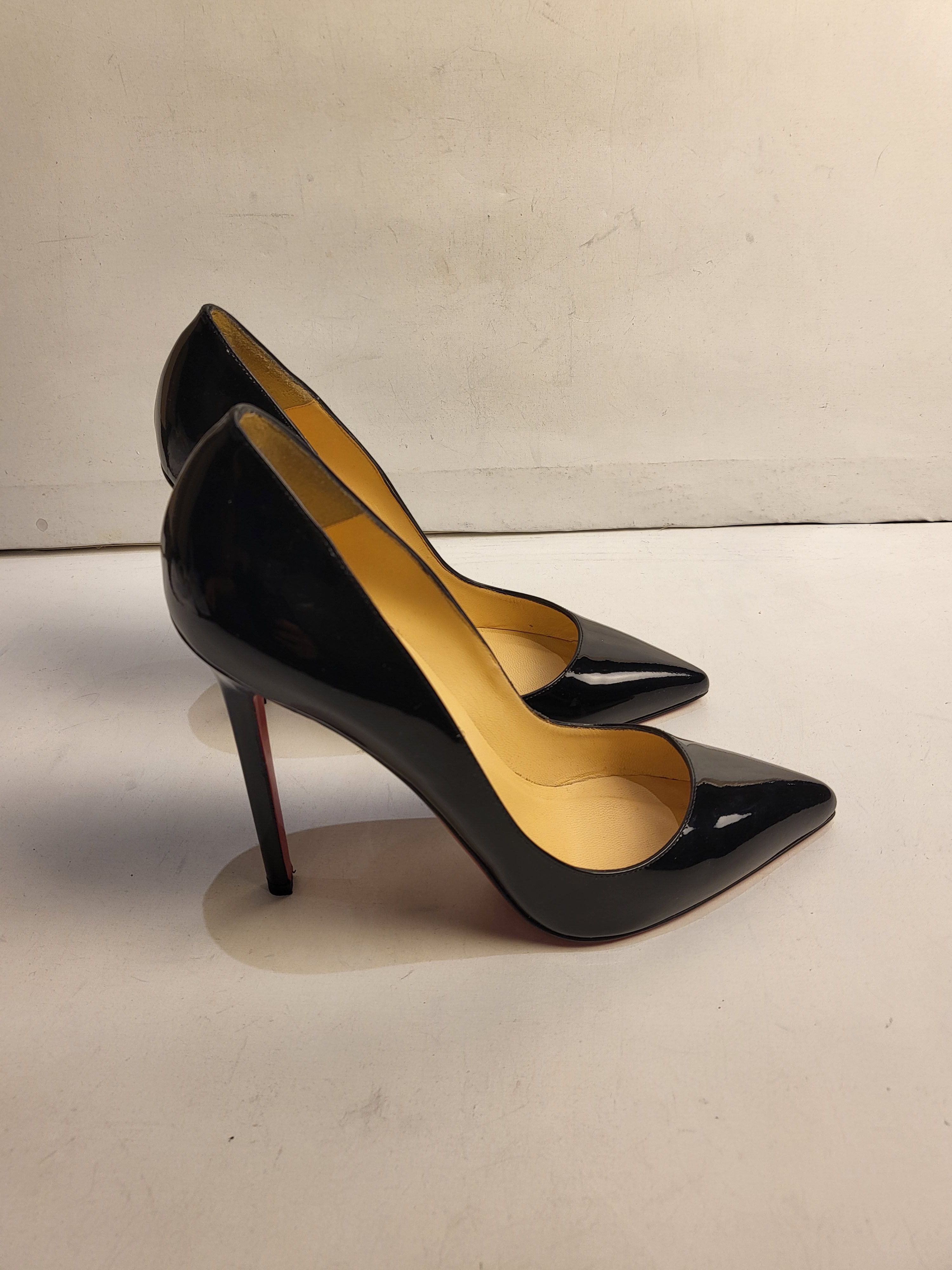 Preowned Christian Louboutin Black Patent 120mm Pumps Size 365 leather