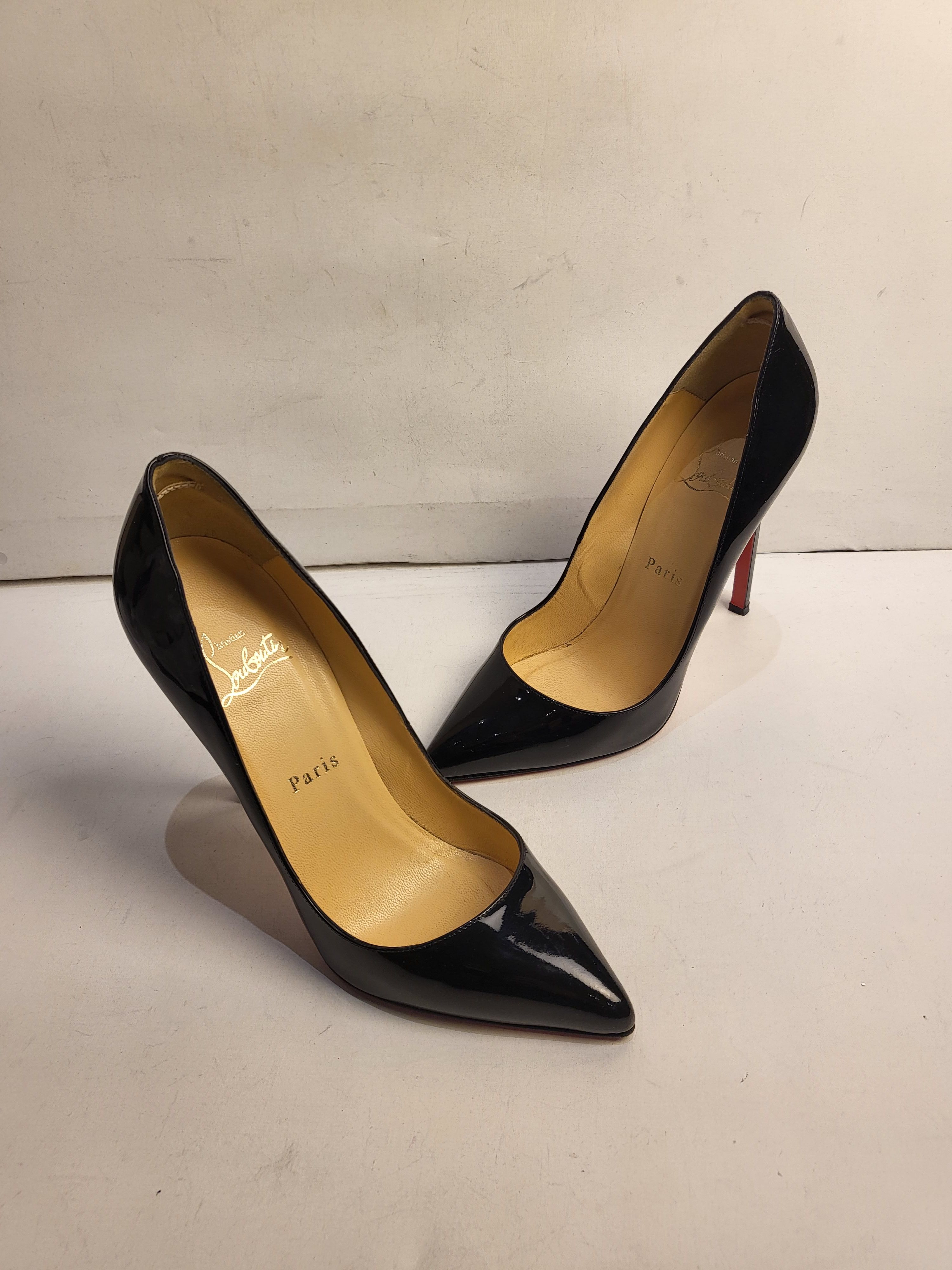 Preowned Christian Louboutin Black Patent 120mm Pumps Size 365 leather