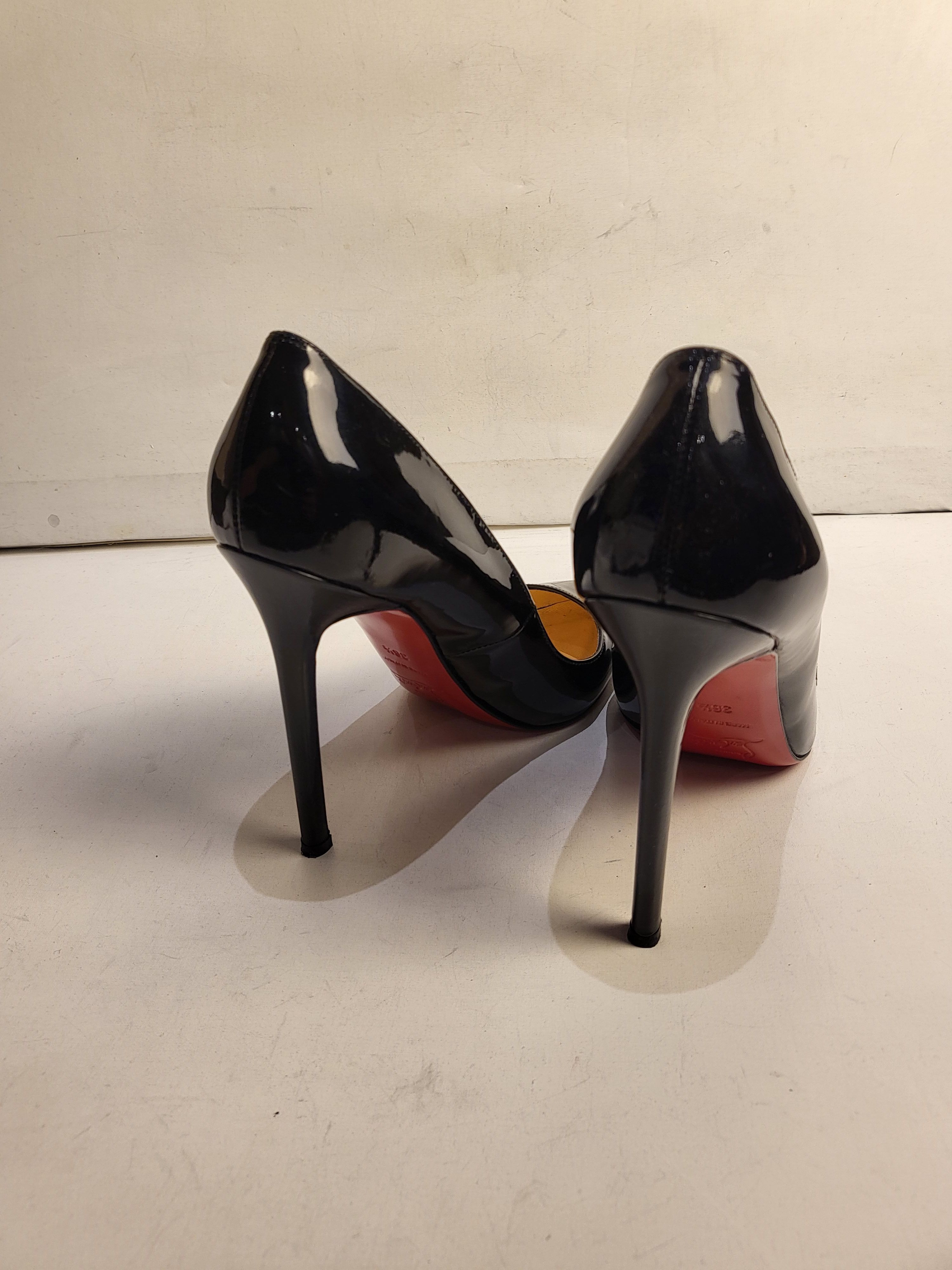 Preowned Christian Louboutin Black Patent 120mm Pumps Size 365 leather