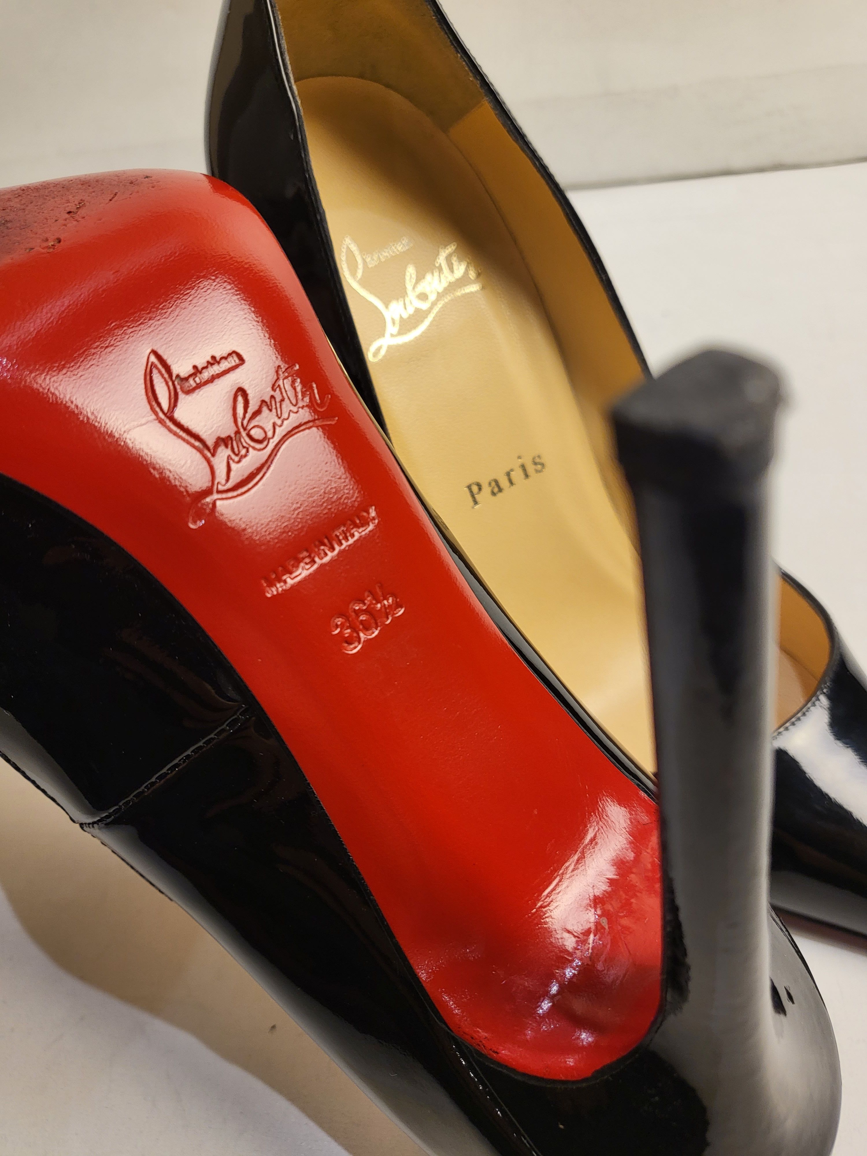 Preowned Christian Louboutin Black Patent 120mm Pumps Size 365 leather