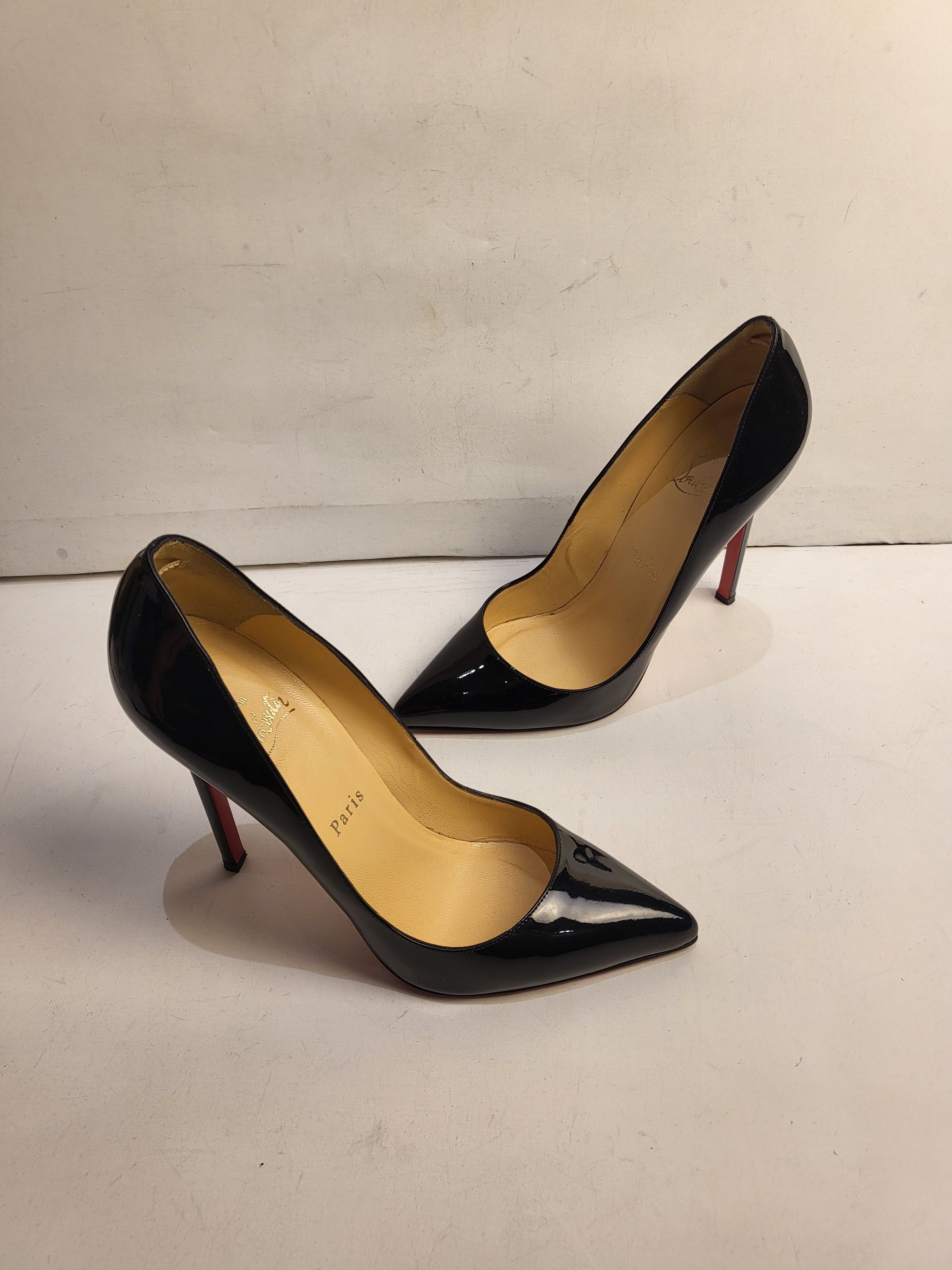 Preowned Christian Louboutin Black Patent 120mm Pumps Size 365 leather