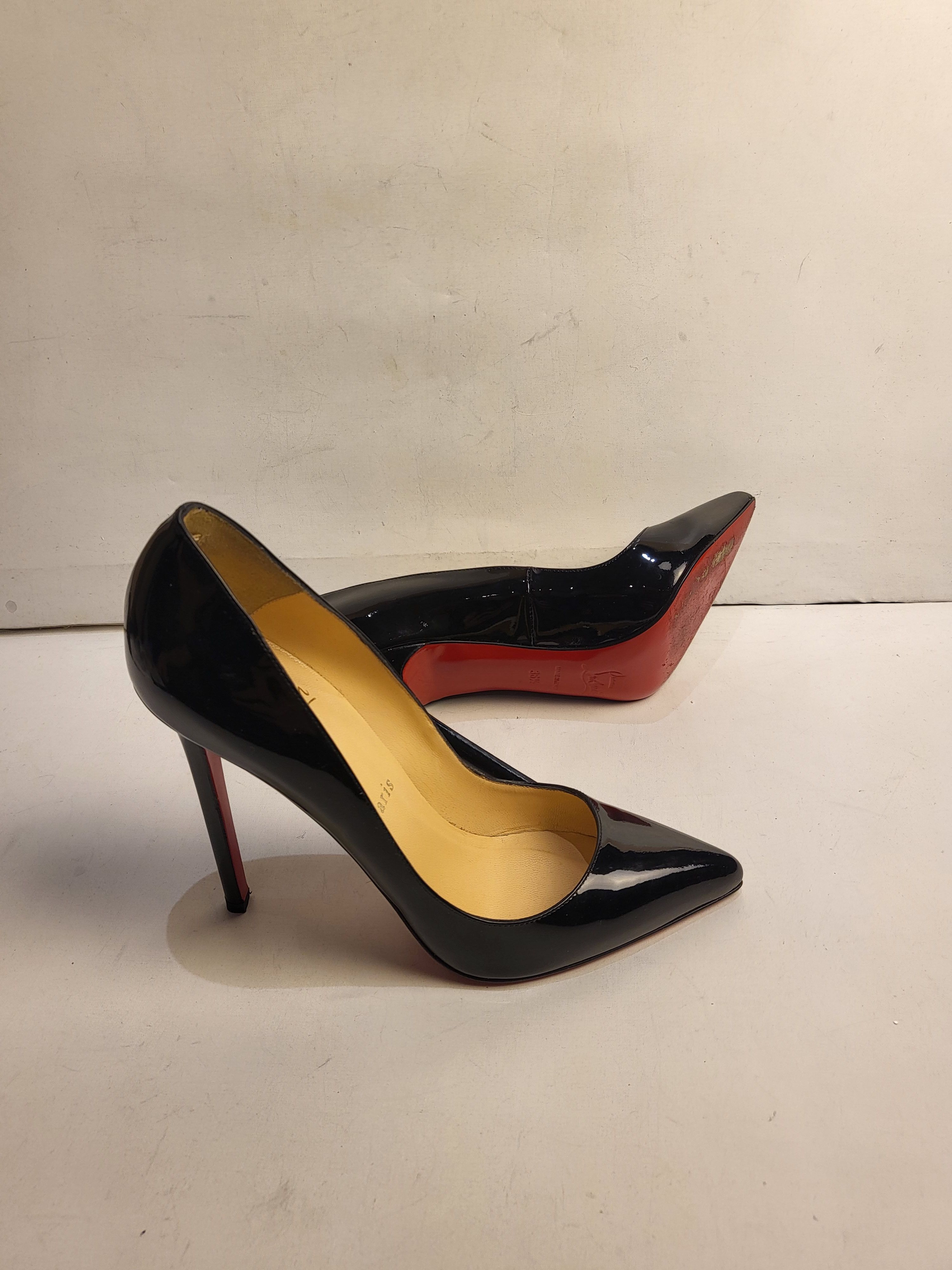 Preowned Christian Louboutin Black Patent 120mm Pumps Size 365 leather