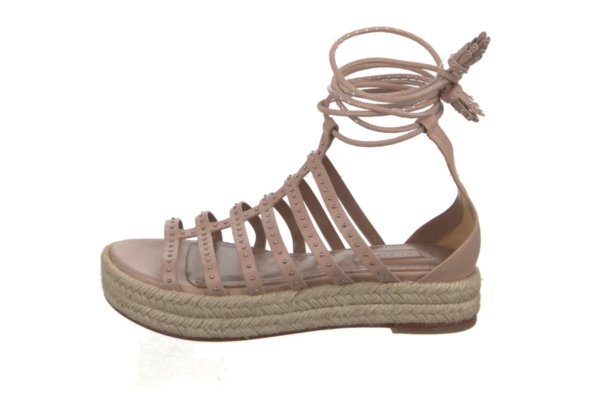 Alaia Pink Lace Up Sandals Size 40 Nude leather/canvas