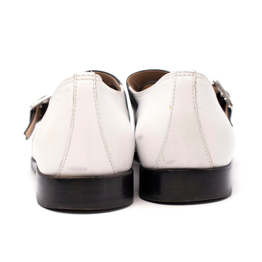 Preowned Manolo Blahnik White  Black Leather Buckled Slip-On Shoes Size 40 Black  White