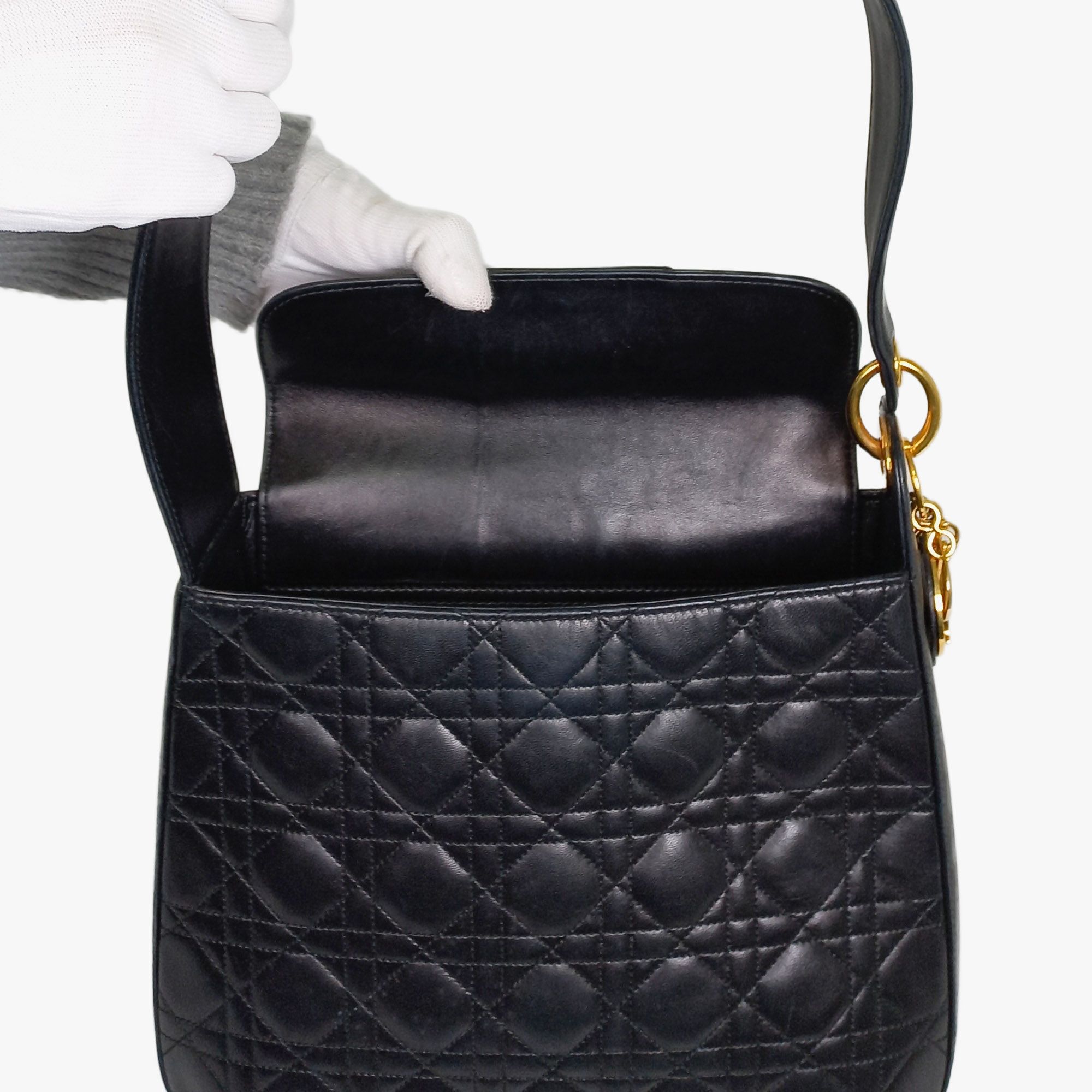 Preowned Dior Black Cannage Hobo Bag leather