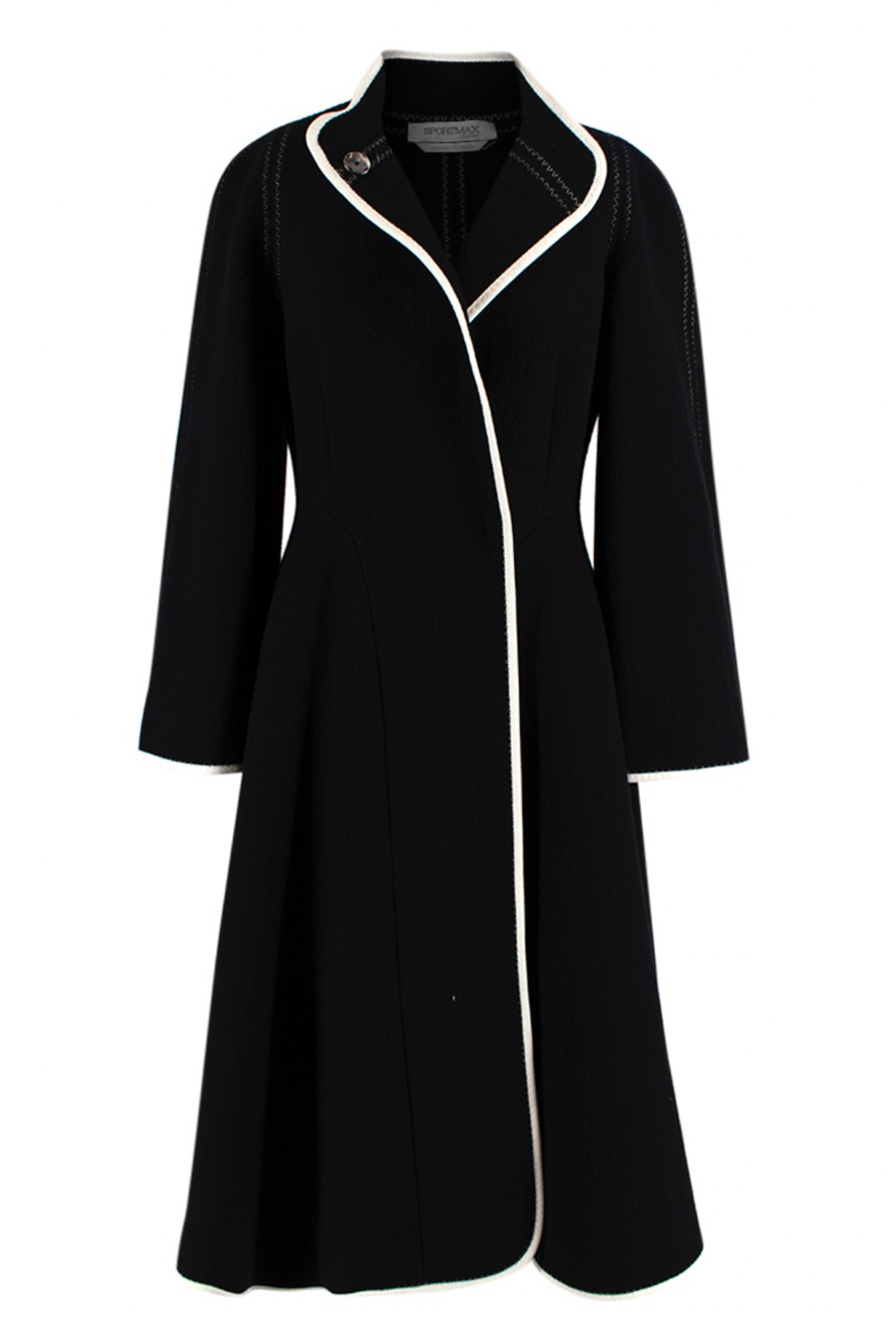 Preowned Sportmax Contrast Trim Wool A-line Coat Size S Black /White