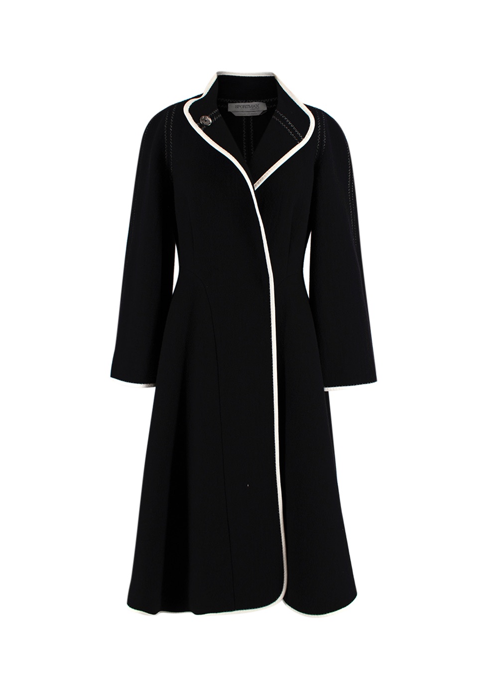 Preowned Sportmax Contrast Trim Wool A-line Coat Size S Black /White