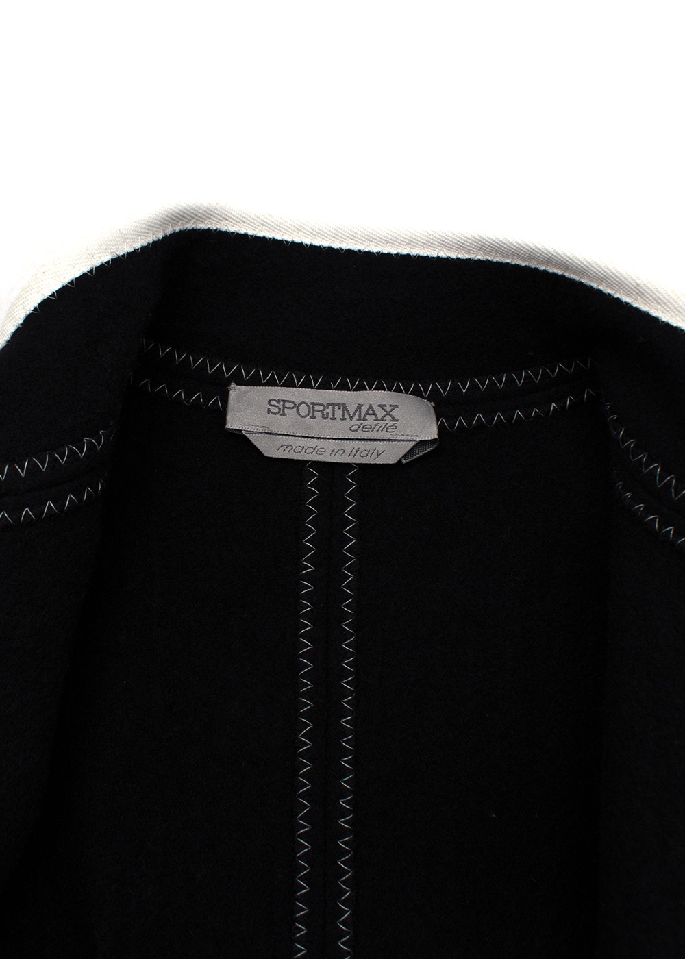 Preowned Sportmax Contrast Trim Wool A-line Coat Size S Black /White