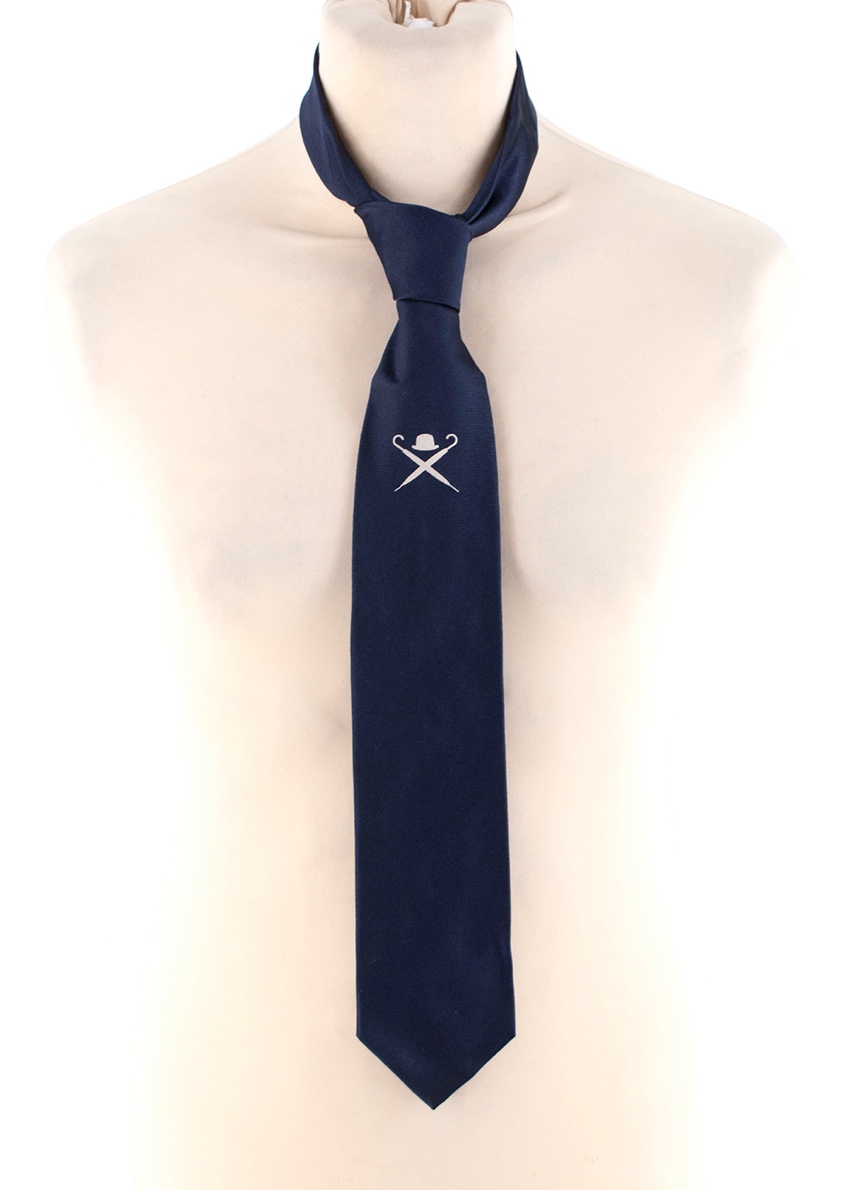 Men's Preowned Hackett Navy Silk Logo Handmade Tie Blue