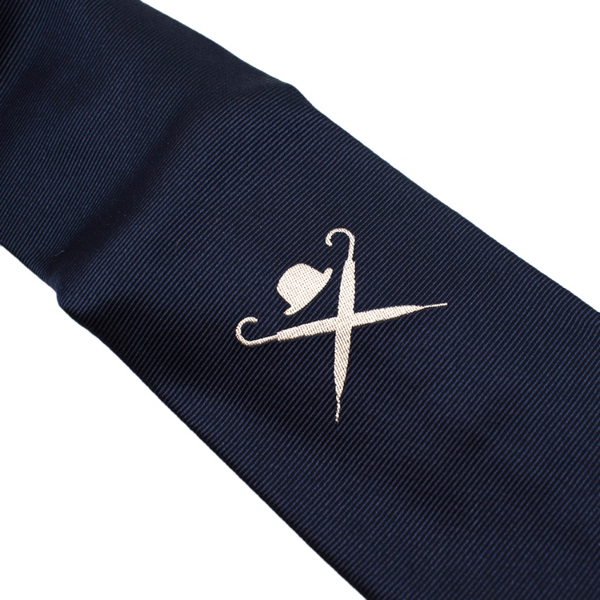 Men's Preowned Hackett Navy Silk Logo Handmade Tie Blue