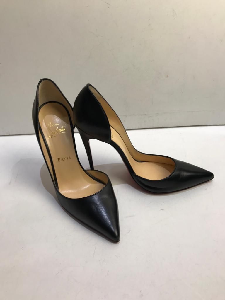 Preowned Christian Louboutin Black leather d'Orsay heeled pumps Size 385