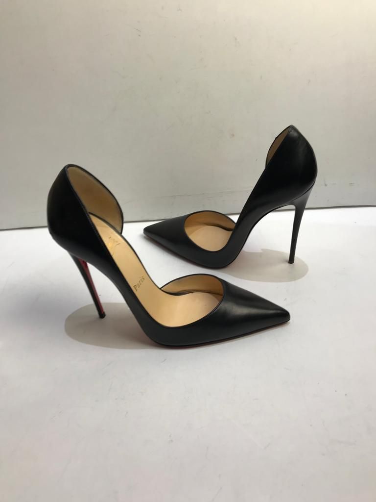 Preowned Christian Louboutin Black leather d'Orsay heeled pumps Size 385