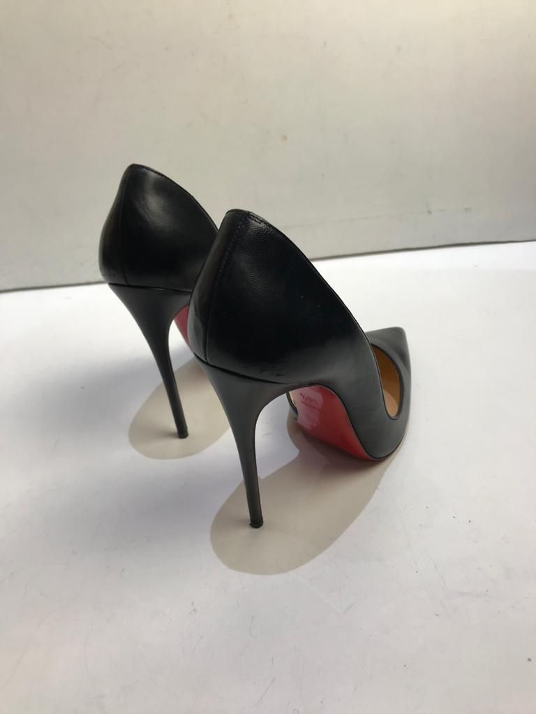 Preowned Christian Louboutin Black leather d'Orsay heeled pumps Size 385