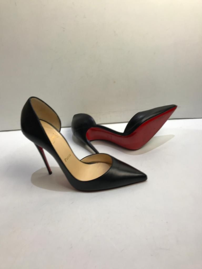 Preowned Christian Louboutin Black leather d'Orsay heeled pumps Size 385