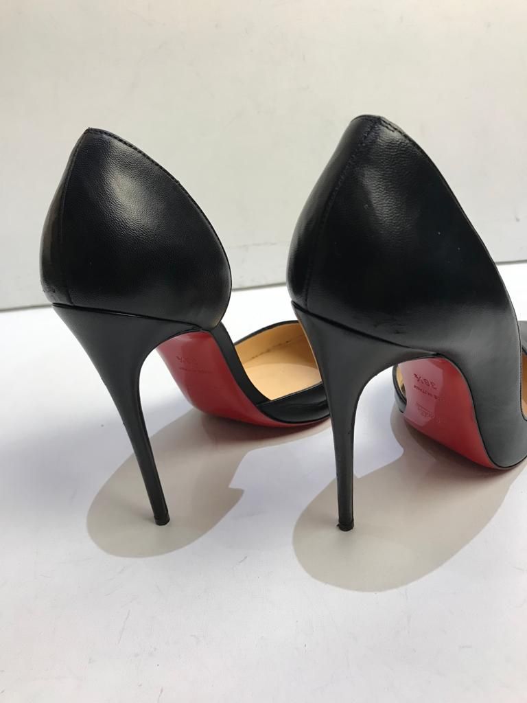 Preowned Christian Louboutin Black leather d'Orsay heeled pumps Size 385