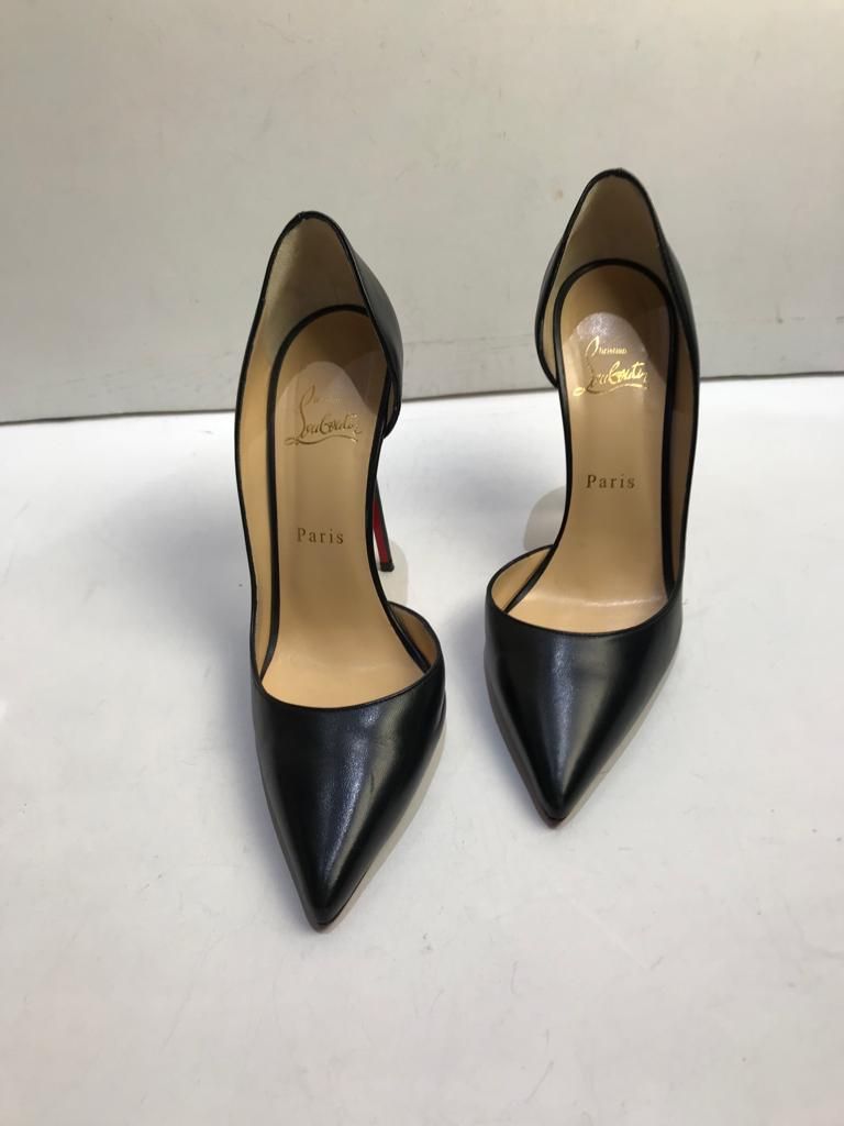 Preowned Christian Louboutin Black leather d'Orsay heeled pumps Size 385