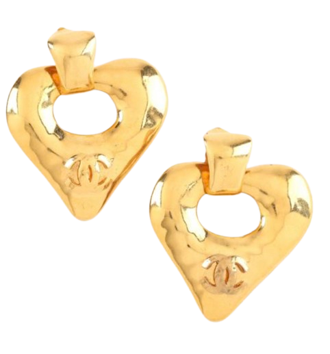 Preowned Chanel Vintage Gold Tone Heart Pendant Earrings gold plated