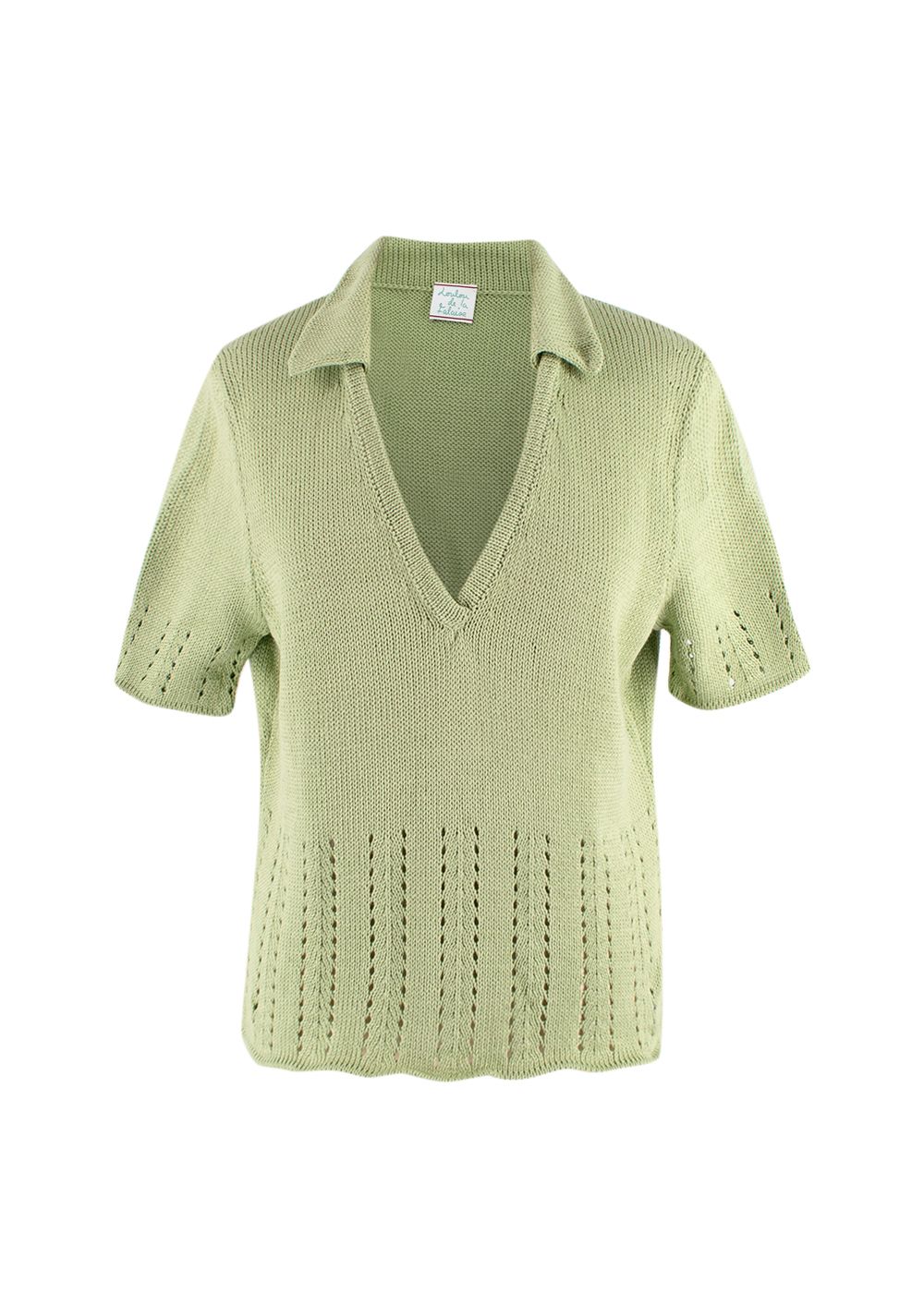 LouLou De La Falaise Lime Green Knit Short Sleeve Top Size M cotton