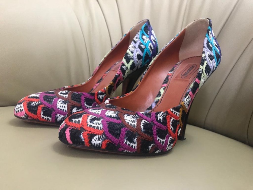 Preowned Missoni Knit Round Toe Pumps Size 38 Pink fabric