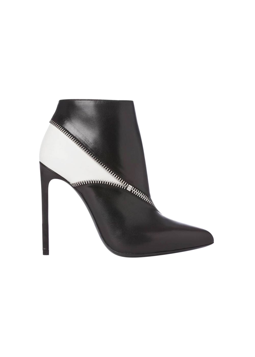 Saint Laurent Paris 110 Zip Detail Ankle Boots Size 37 Black with white inserts leather