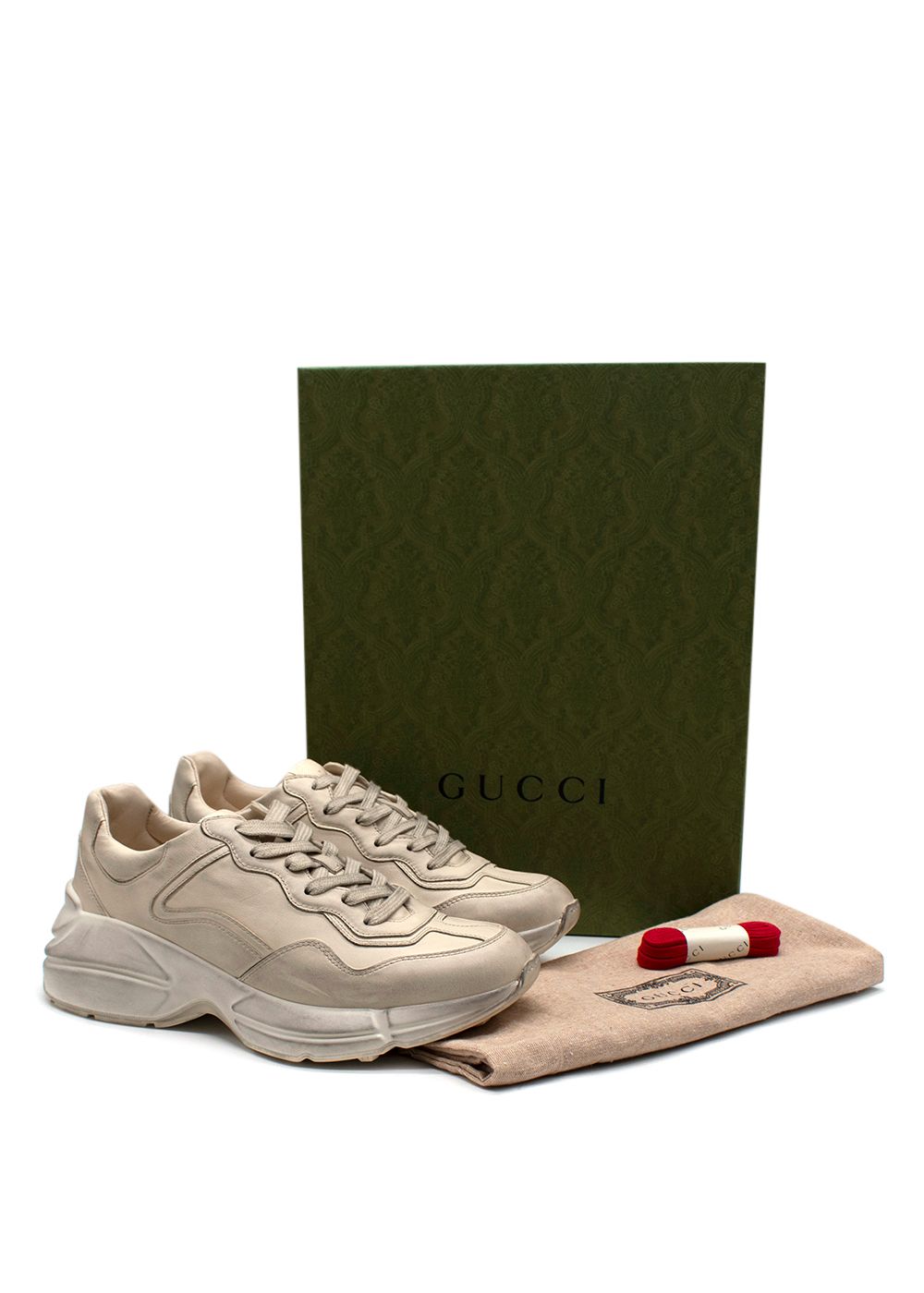 Men's Gucci Cream Rhyton Leather Trainers Size 40 white