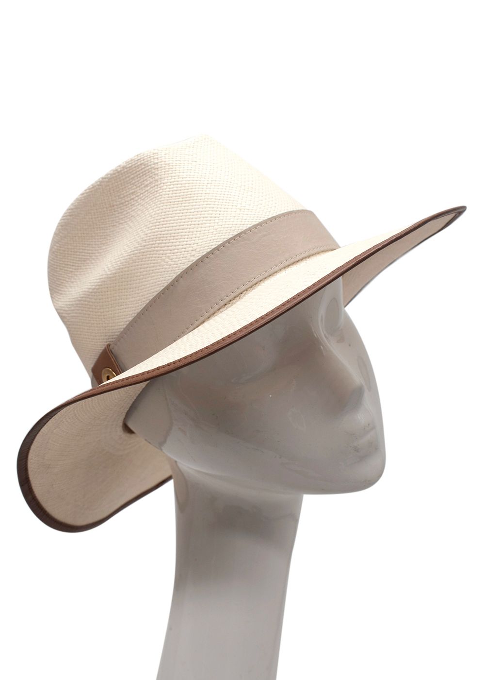 Preowned Loro Piana Mayser Cream Panama Hat Size S paglia straw