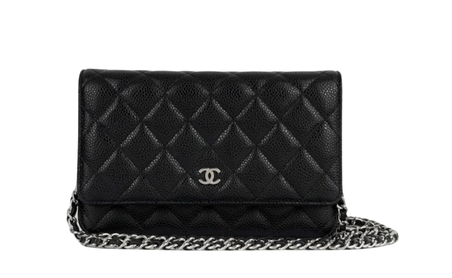 Preowned Chanel Black Caviar Leather Classic Wallet on Chain Size S