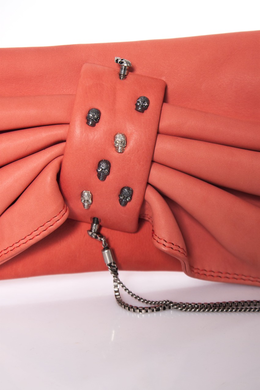 Maison Du Posh coral pink clutch leather