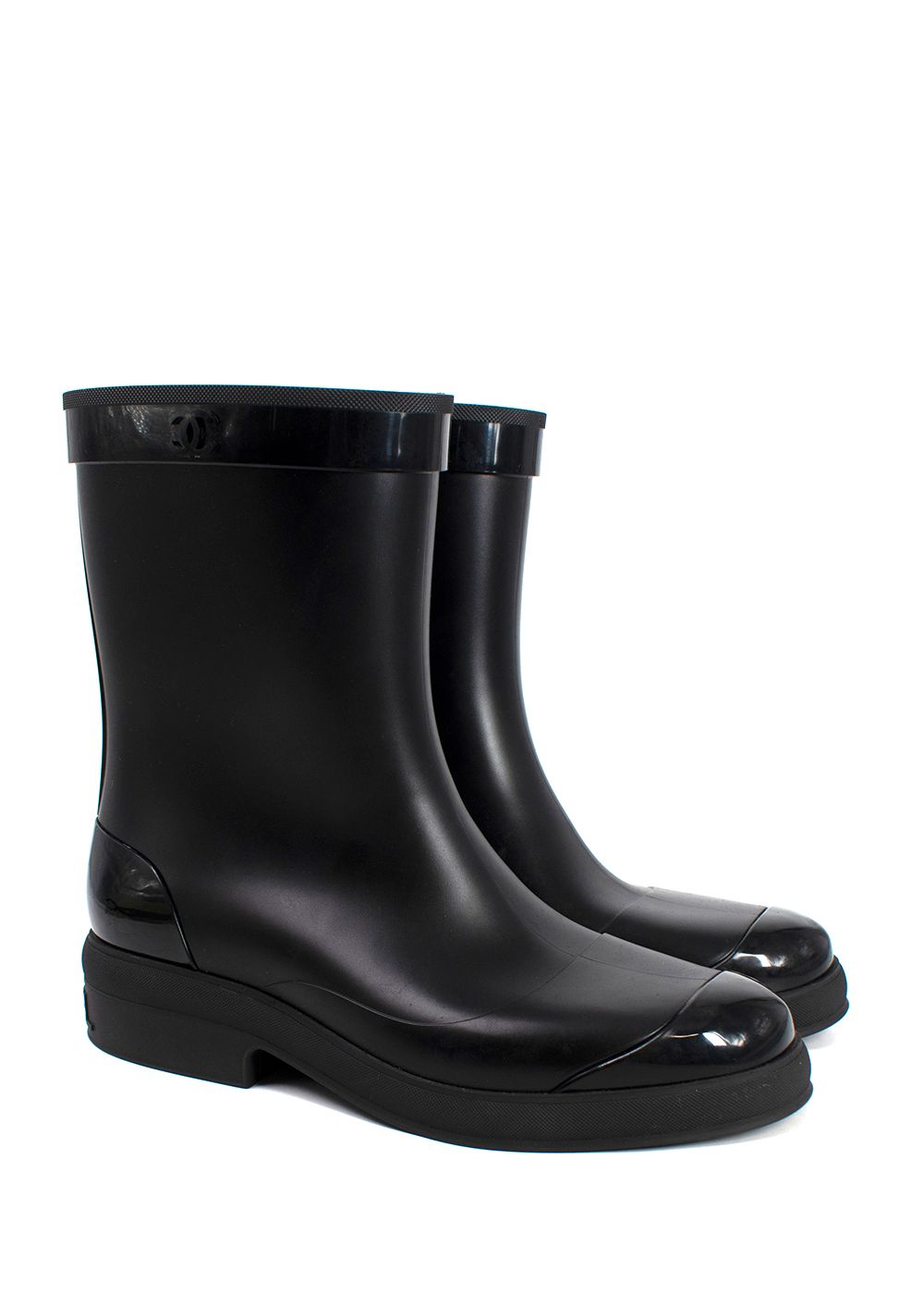 Chanel Black Rubber Rain Boots Size 40