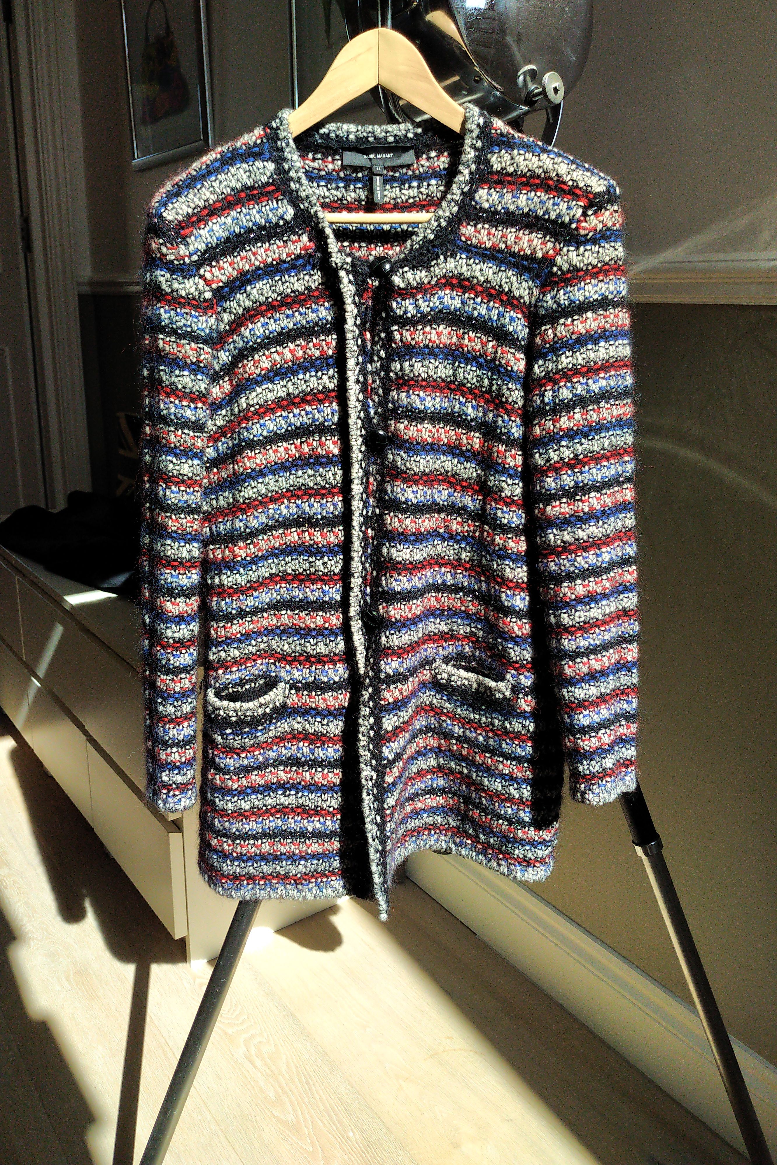 Preowned Isabel Marant Barney Boucle Knit Cardigan Size M Stripes wool