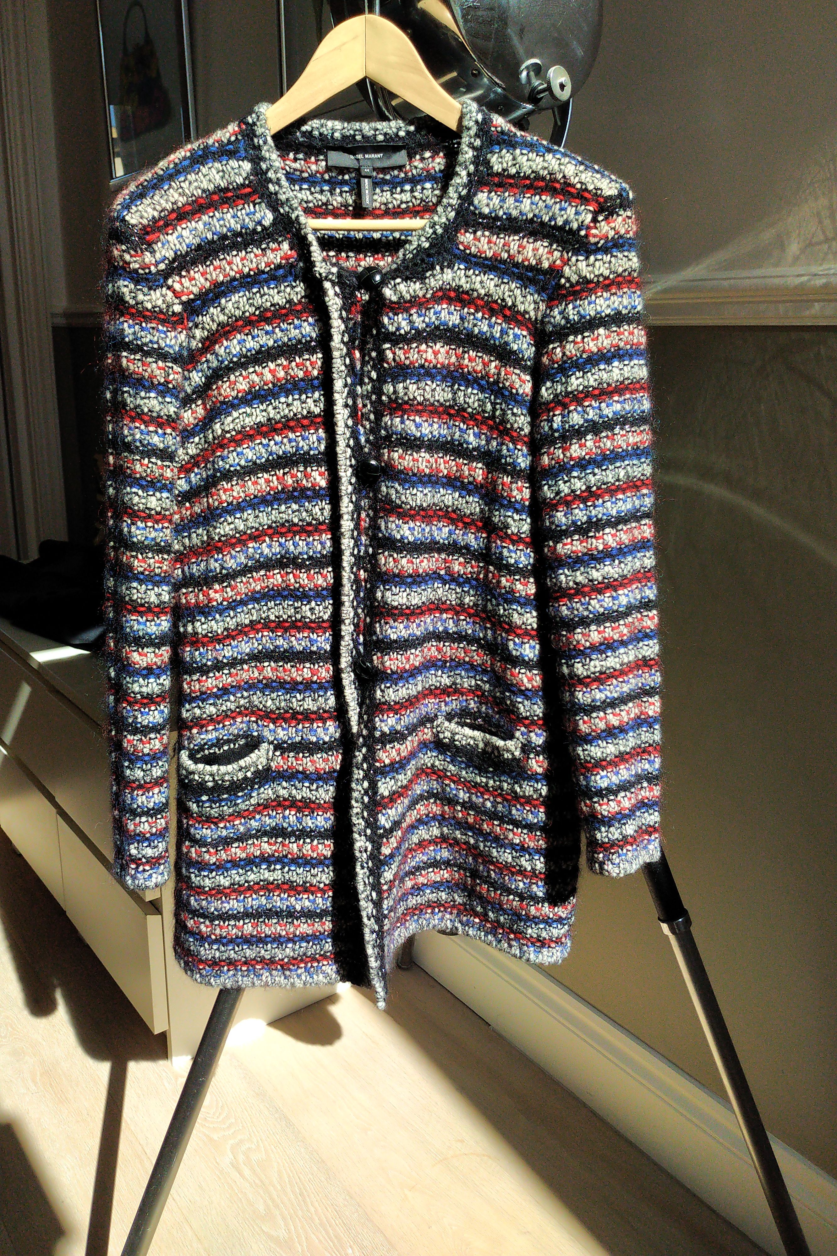 Preowned Isabel Marant Barney Boucle Knit Cardigan Size M Stripes wool