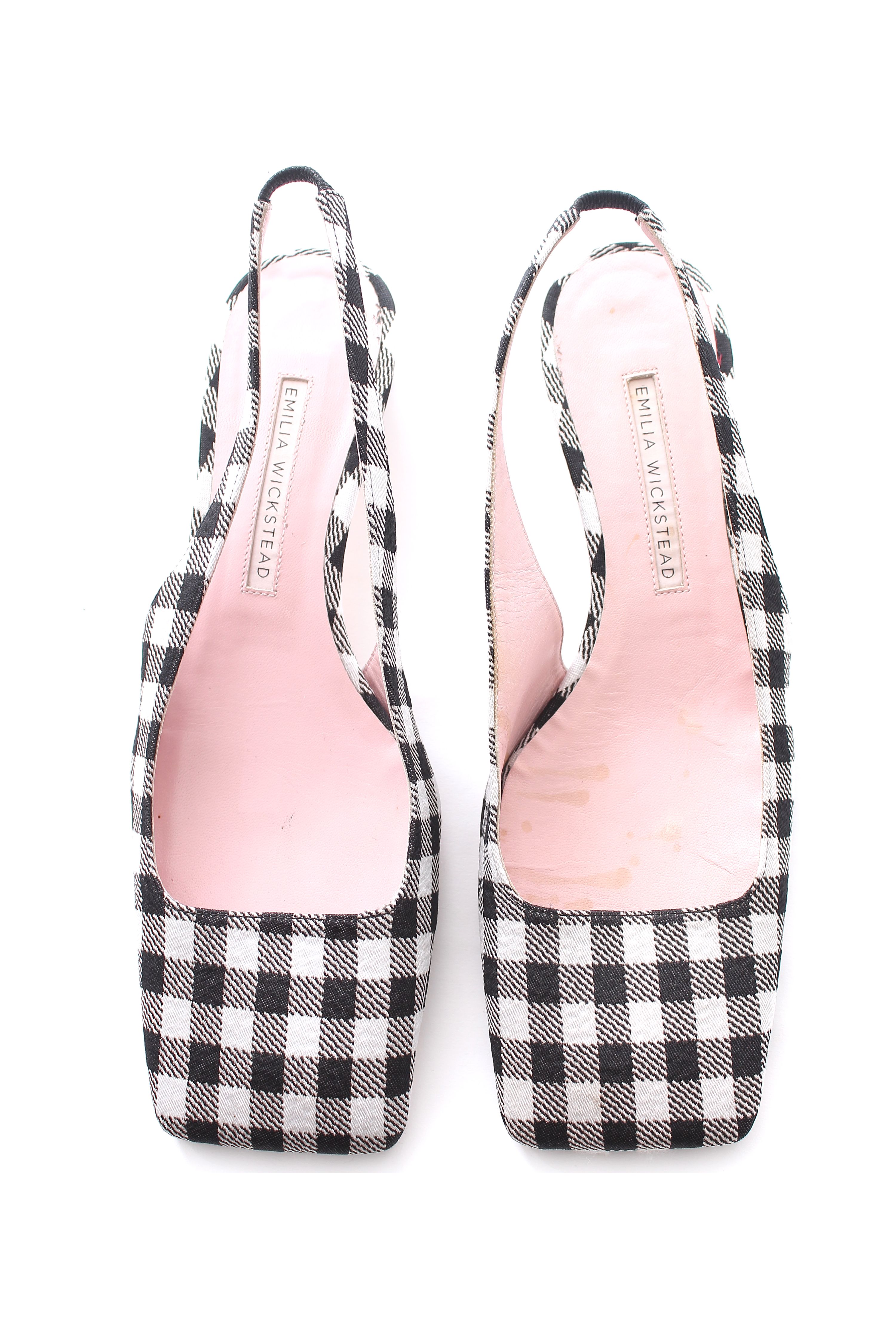 Preowned Emilia Wickstead Gingham Sabine Slingback Mules Size 41 Black/White fabric/leather