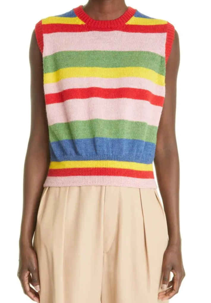 Preowned Molly Goddard Rainbow Striped Lambswool Vest Size M Multicoloured