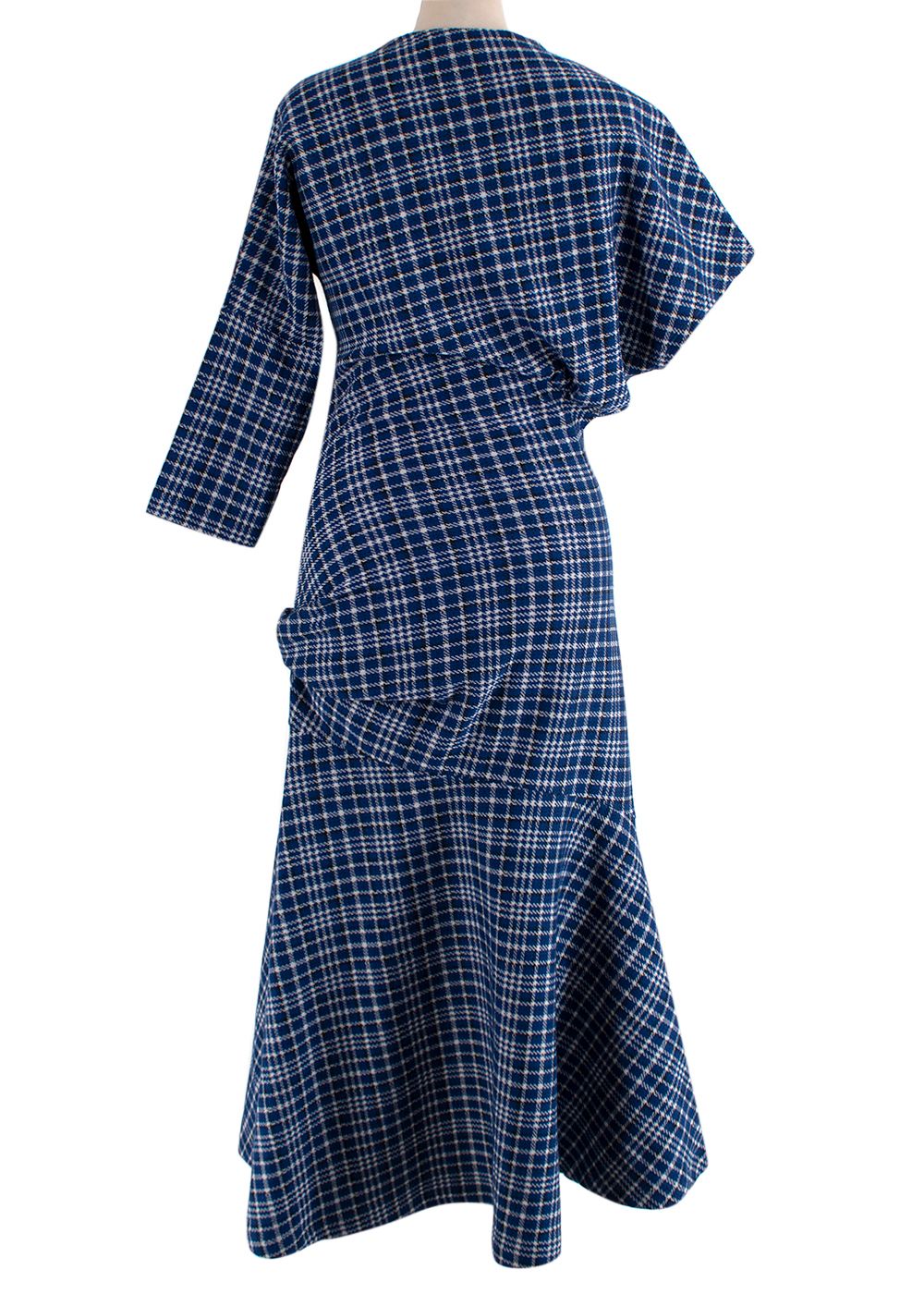 Calvin Klein 205W39NYC Blue  White Check Wool-Blend Asymmetric Sleeve Dress Size XS