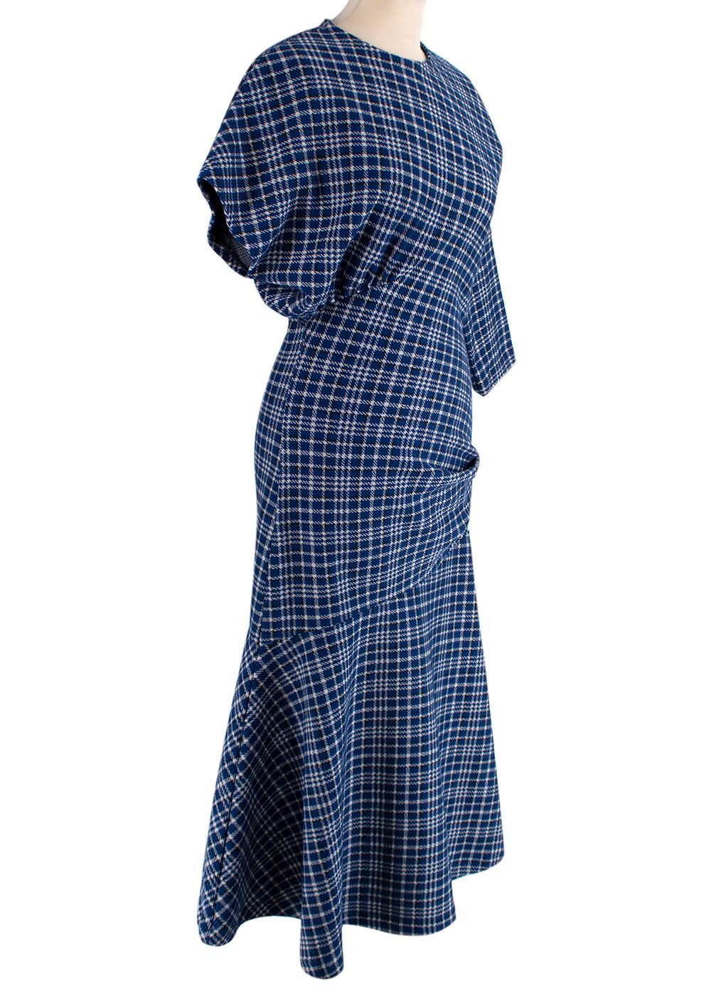 Calvin Klein 205W39NYC Blue  White Check Wool-Blend Asymmetric Sleeve Dress Size XS