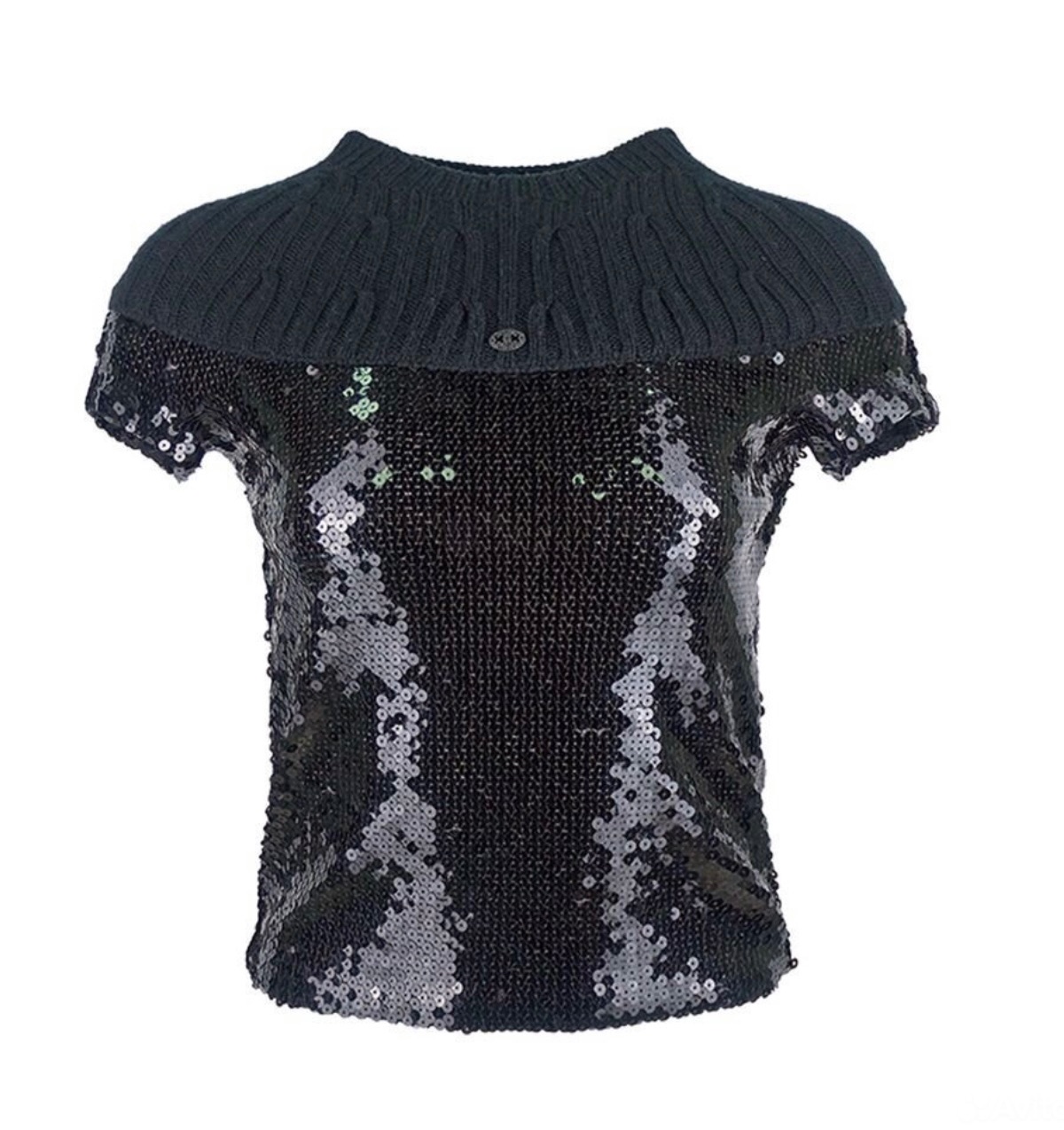 Preowned Chanel Black Cashmere Sequin Embellished Top Size S