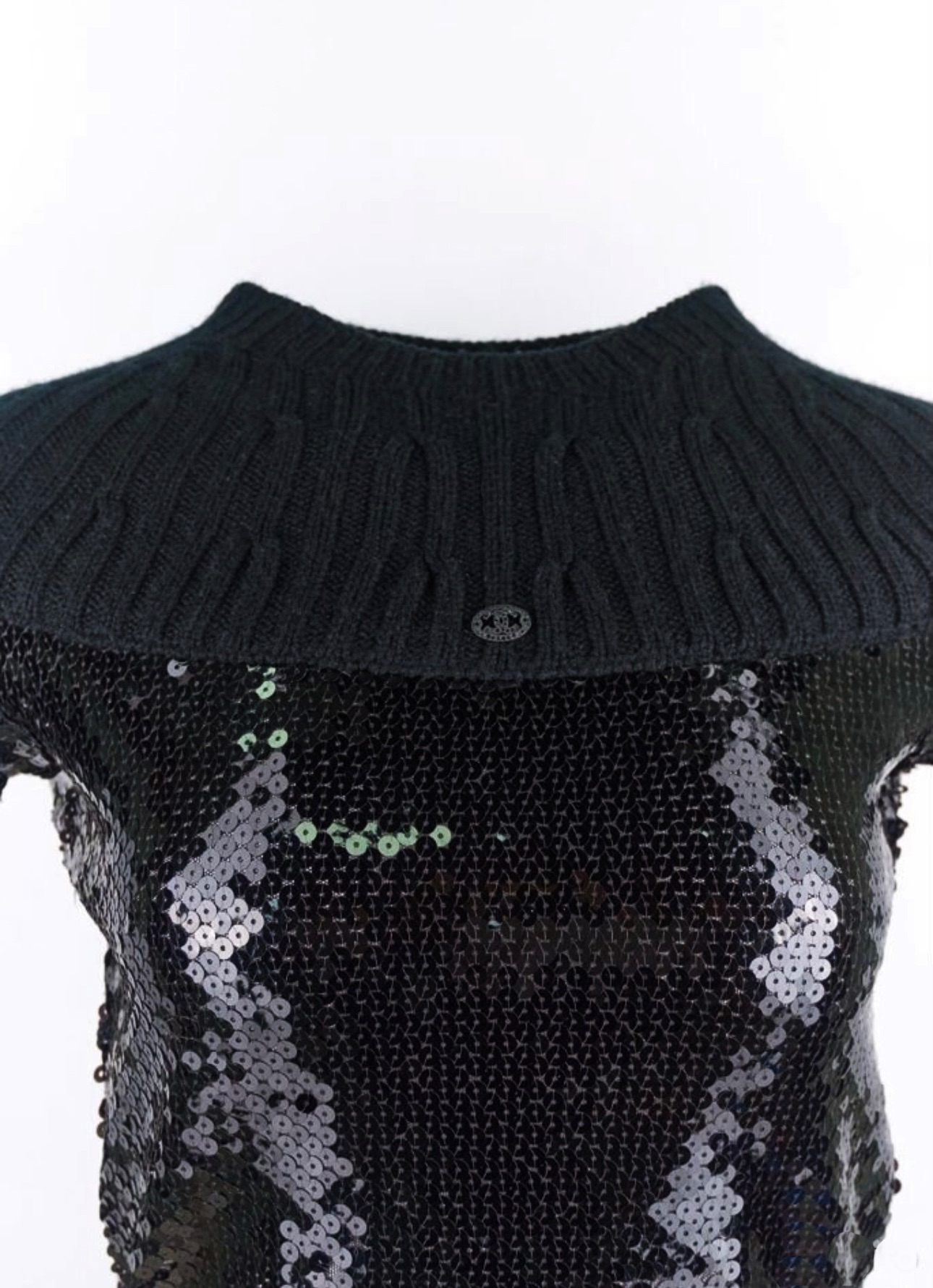 Preowned Chanel Black Cashmere Sequin Embellished Top Size S