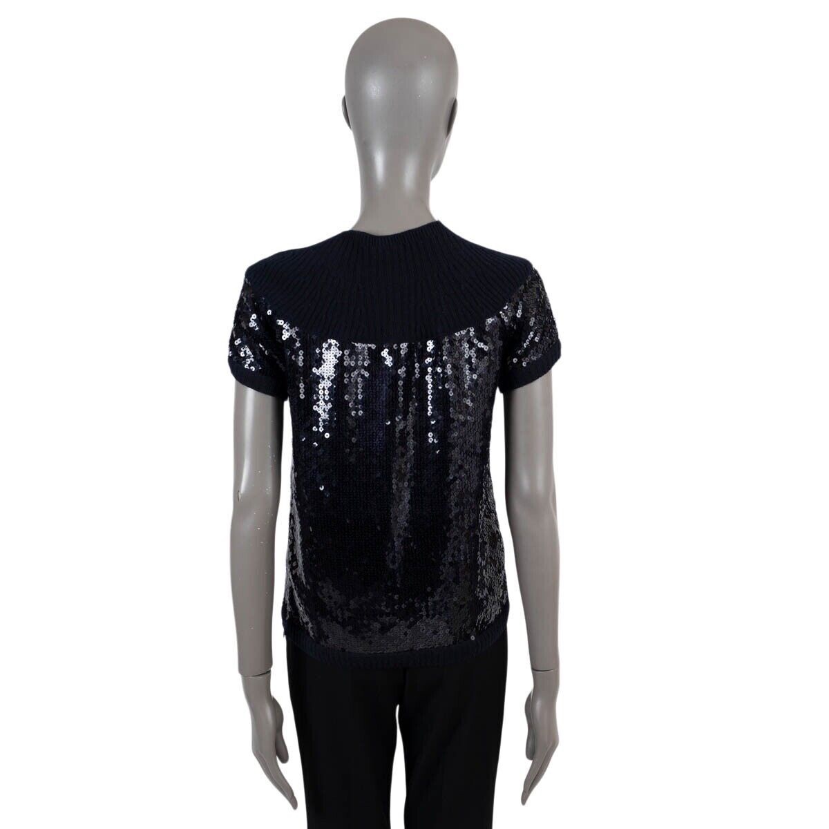 Preowned Chanel Black Cashmere Sequin Embellished Top Size S