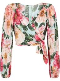 Preowned Dolce  Gabbana Floral Wrap Top Size M Blue/Pink silk