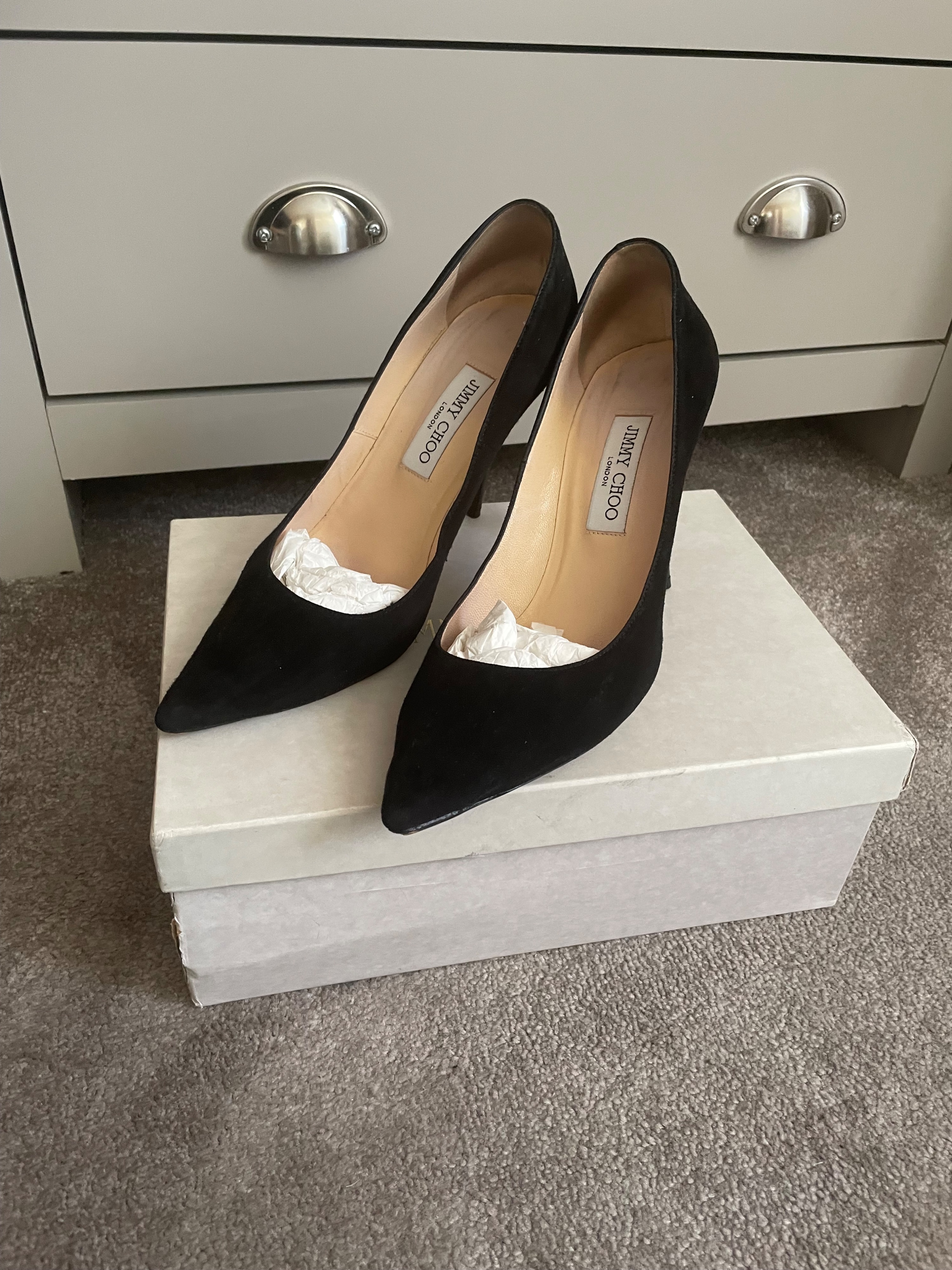 Preowned Jimmy Choo Black Suede Abel Heels Size 40